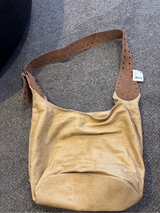 Free People Handbags - Free People Tan Suede Shoulder Bag with Brown Studded Strap